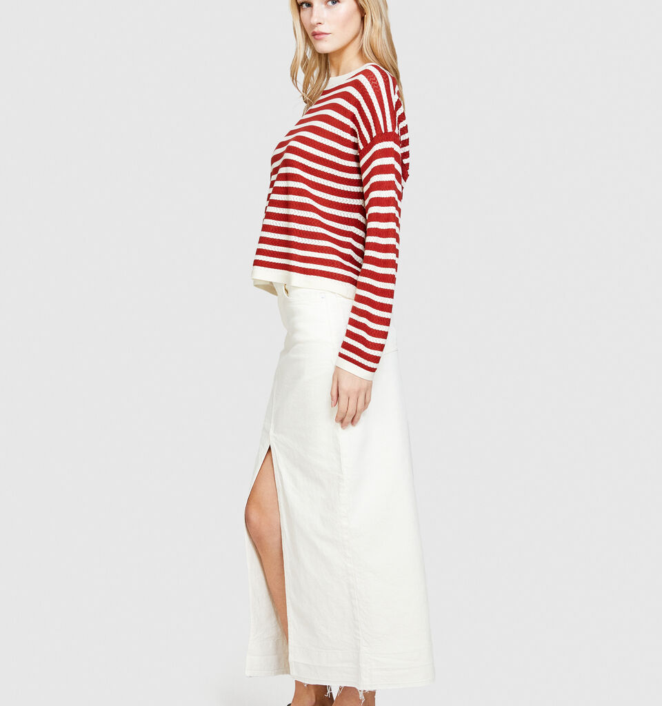 Sweater with two-tone stripes - women's boat neck sweaters - Red | Sisley image number 2